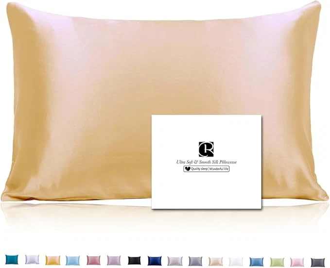 Natural Ravmix Silk Pillow Cases with Zipper 21momme Mulberry Silk Pillowcase for Hair Skin Health Soft Smooth Breathable Cool Pillow Cover for Beauty Sleep with Gift Box 1PC Queen 20 quot x30 quot Gold Practical