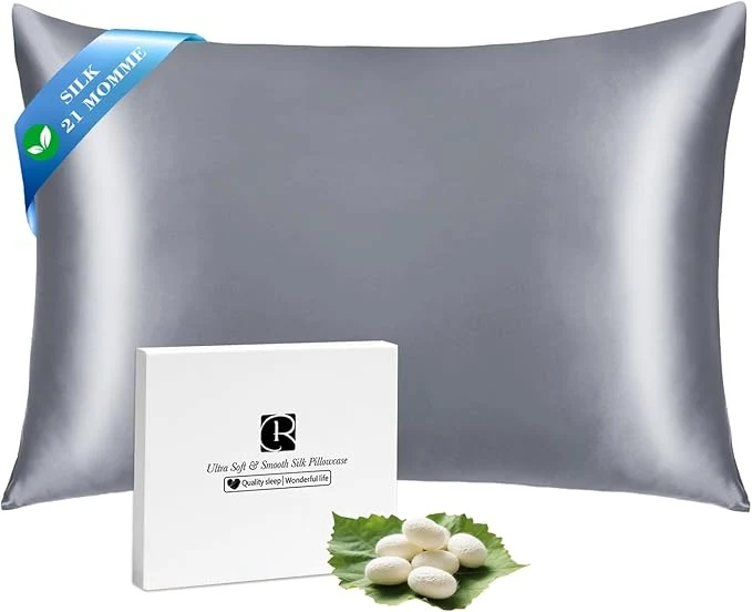 Crafted Ravmix Silk Pillow Cases with Zipper 21momme Mulberry Silk Pillowcase for Hair Skin Health Soft Smooth Breathable Cool Pillow Cover for Beauty Sleep with Gift Box 1PC Standard 20 quot x26 quot Lilac Grey Enhanced