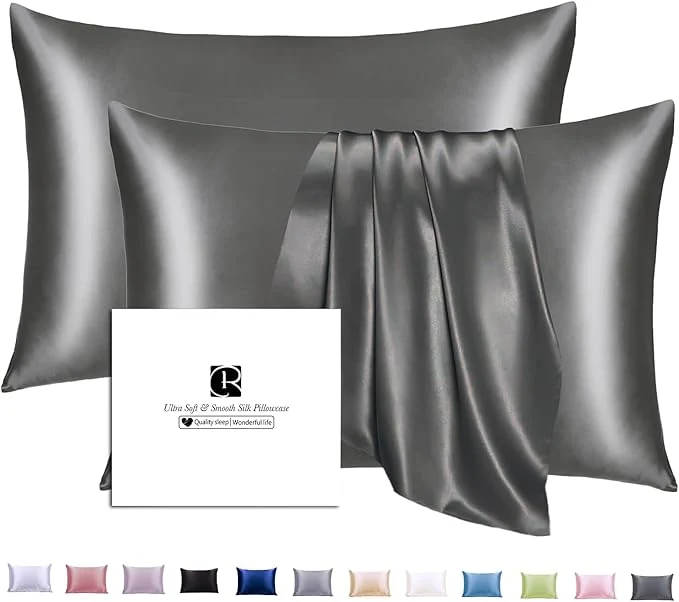 Verified Ravmix Silk Pillow Cases 2 Pack with Zipper Both Sides 21Momme Mulberry Silk Pillowcase Set of 2 Standard Size 20×26inches for Sleeping Women Men for Beauty Sleep Hair Skin Space Grey Original Design