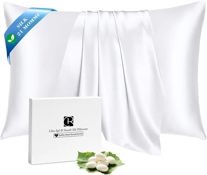 Comfortable Ravmix Silk Pillow Case with Zipper 21momme Mulberry Silk Pillowcase for Hair Skin Health Soft Smooth Breathable Cool Pillow Cover for Beauty Sleep 1PC Queen 20×30inches Pure White Outstanding
