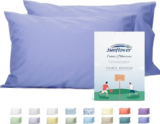 Excellent Sunflower King Pillowcases Set of 2 Cotton King Size Pillow Cases 2 20×40 inches Purplish Blue Soft and Breathable Long-Lasting