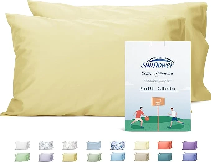 Organic Sunflower King Pillowcases Set of 2 Cotton King Size Pillow Cases 2 20×40 inches Honeyed Straw Soft and Breathable Expertly Made