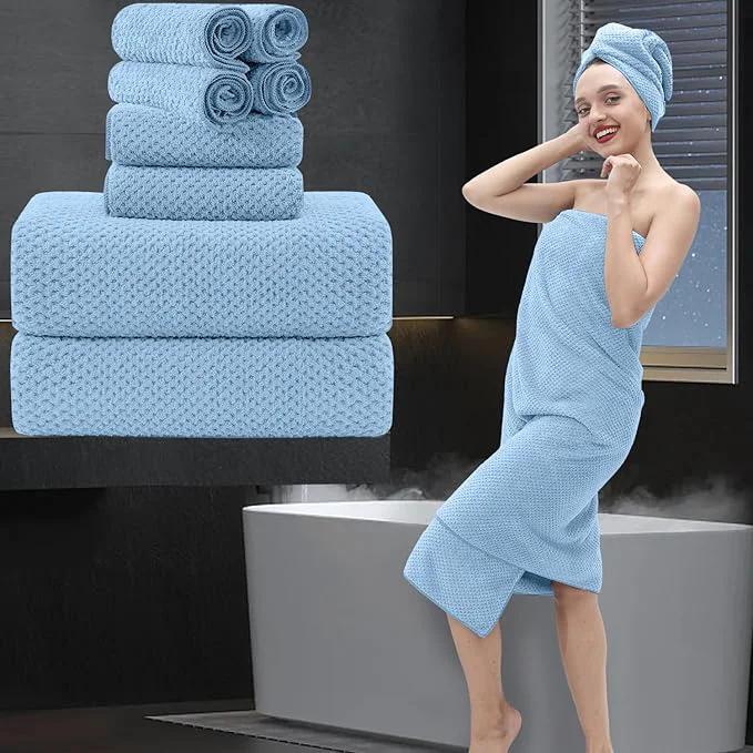 Fast 8 Piece Bathroom Towel Set Blue 2 Oversized Large Bath Towels Sheet 2 Hand Quality