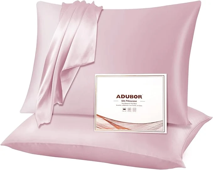 Classic Adubor Silk Pillowcase 2 Pack for Hair and Skin with Hidden Zipper Both Sides 23 Momme Silk Pillow Case Pink Standard 20 39 39 x26 39 39 Minimalist