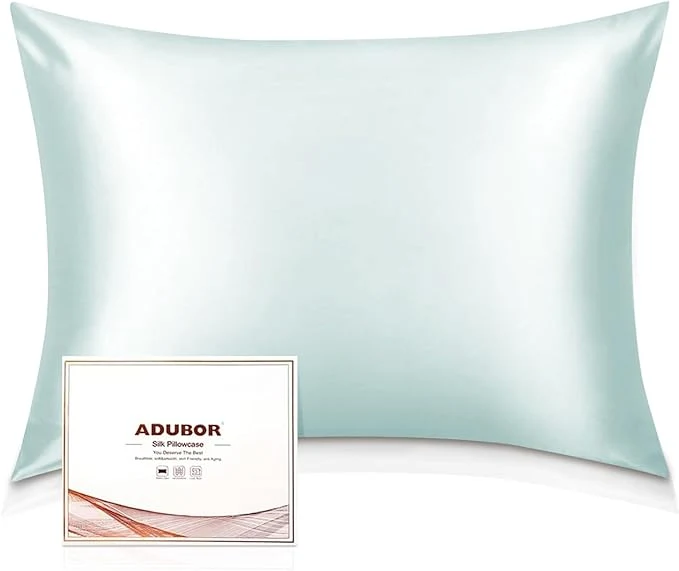 Reusable Adubor Silk Pillowcase - Mulberry Silk Pillow Cases 22 Momme 6A Grade Fibers Silk Pillow Case for Hair and Skin Health with Hidden Zipper Standard 20 39 39 ×26 39 39 Light Green 1PC Flexible
