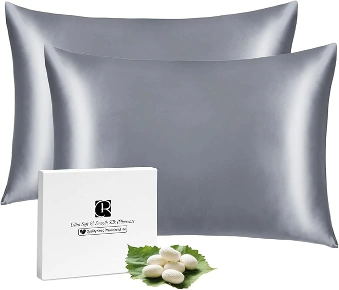 Traditional Ravmix Silk Pillowcases 2 Pack for Hair and Skin with Hidden Zipper Both Sides 21Momme Mulberry Silk Pillow Cases Set of 2 Queen Size 20×30inches Lilac Grey High-Performance