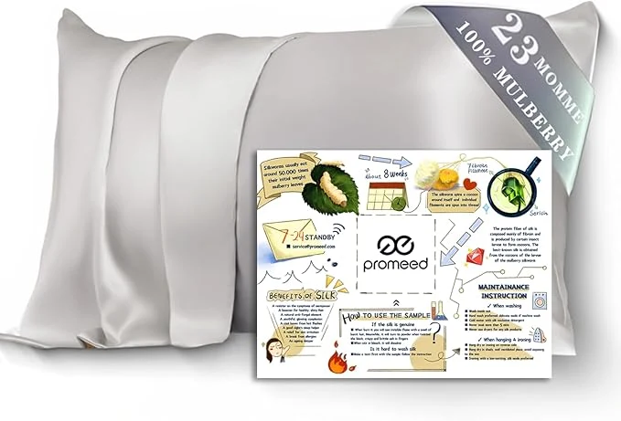 Carefully Designed PROMEED Silk Pillowcase for Hair and Skin with Hidden Zipper Both Sides 23 Momme Natural Mulberry Silk Pillow Case 1 Piece Queen 20 quot x30 quot Light Grey Durable