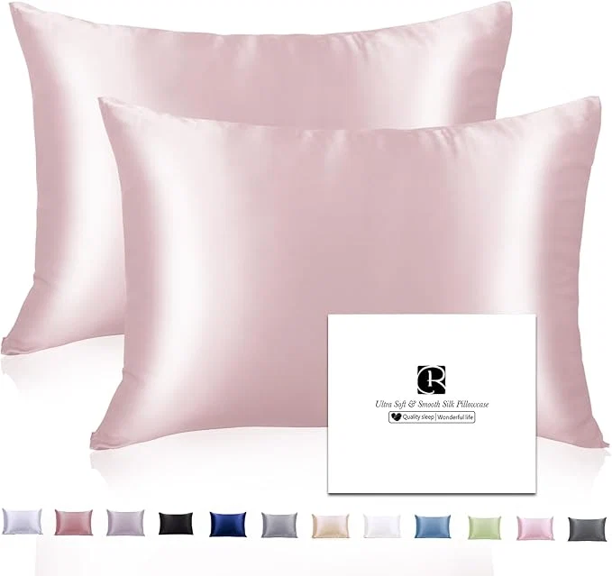Convenient Silk Pillowcase 2 Pack for Hair and Skin with Hidden Zipper Ravmix Both Sides 21Momme Mulberry Silk Pillowcases Set of 2 Standard Size 20×26inches Soft Pink Professional