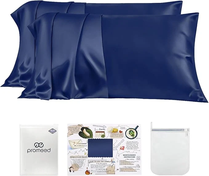 Elite PROMEED 23 Momme Silk Pillowcase 2 Pack with Zipper 3rd Gen Grade 6A Mulberry Silk Pillow Case Set of 2 Cooling Pillow Cases for Hot Sleepers Standard 20 quot x26 quot Navy Trusted