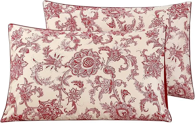 Minimalist WINLIFE Ultra Soft Set of 2 Pillowcases Floral Printed Cotton Pillow Cases Envelope Closure Queen 20x30 39 39 Vintage Red Paisley Modern