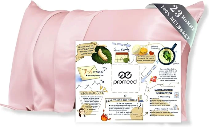 High-Quality PROMEED 23 Momme 6A Mulberry Silk Pillowcase with Zipper Premium Silk Pillow Cases for Women Hair Natural Silk Anti Acne Pillowcase Standard 20 quot x26 quot Pink High-Grade