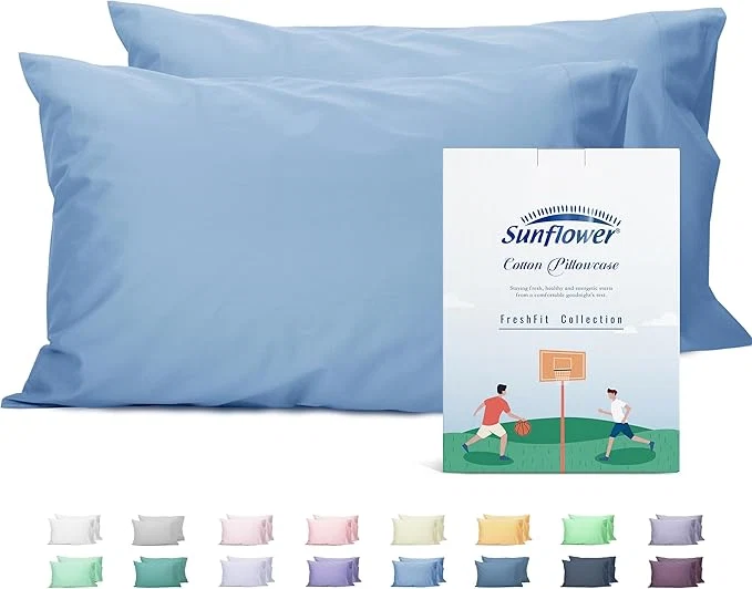 World-Class Sunflower King Pillowcases Set of 2 Cotton King Size Pillow Cases 2 20×40 inches Placid Blue Soft and Breathable Unique