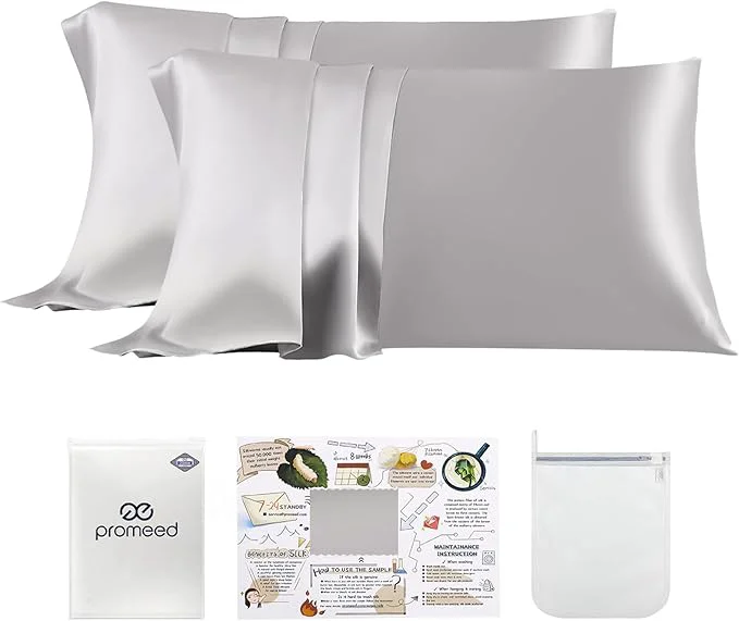 Lightweight PROMEED 23 Momme Kids Silk Pillowcase 2 Pack with Laundry Bag Natural Grade 6A Mulberry Silk Travel Toddler Pillow Case Set of 2 Zipper Toddler Travel 13 quot x18 quot Light Grey Powerful