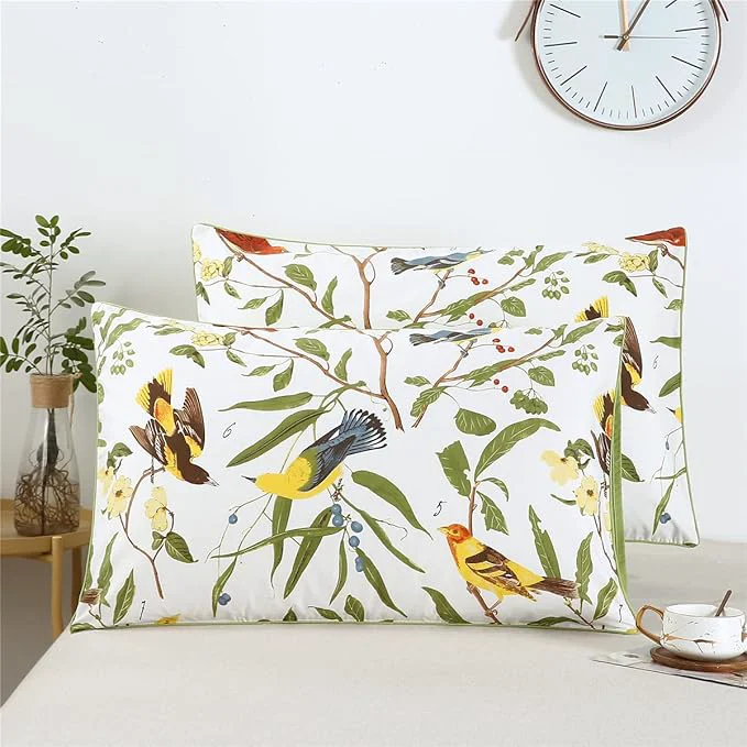 Specialty WINLIFE Cotton Pillowcases Standard 2 Pillow Cases Decorative Farmhouse Green Leaves Birds Printed Pillow Cover Set of 2 Standard 20x26 39 39 Birds Trendy