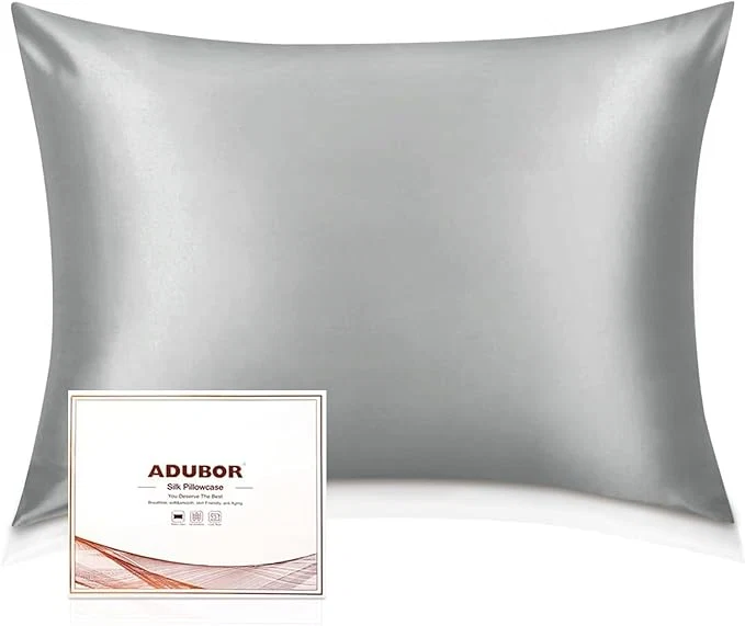 Quality Adubor Silk Pillowcase for Hair and Skin with Hidden Zipper Both Sides 23 Momme Silk Pillow Case Queen Size 20×30 inches Dark Grey 2PCS Carefully Designed