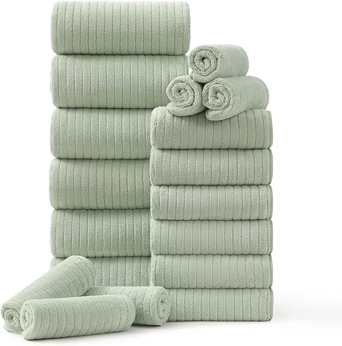 Modern 18 Piece Family Bath Towel Set Include 6 Bath Towels 6 Hand Towels and 6 User-Friendly