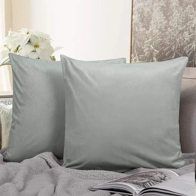 Enhanced NTBAY Zippered Velvet Square Throw Pillow Covers 2 Pack Soft and Luxury Decorative Cushion Cases 18x18 Inches Light Grey Flexible