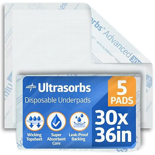 Trusted Medline Ultrasorbs Drypads with SlipResist Technology 30 quot x 36 quot 5 Count Super Absorbent Disposable Bed Pads Incontinence Bed Pads Adult Bed Pads 10x More Absorbent Chucks For Adults Elderly Fashionable