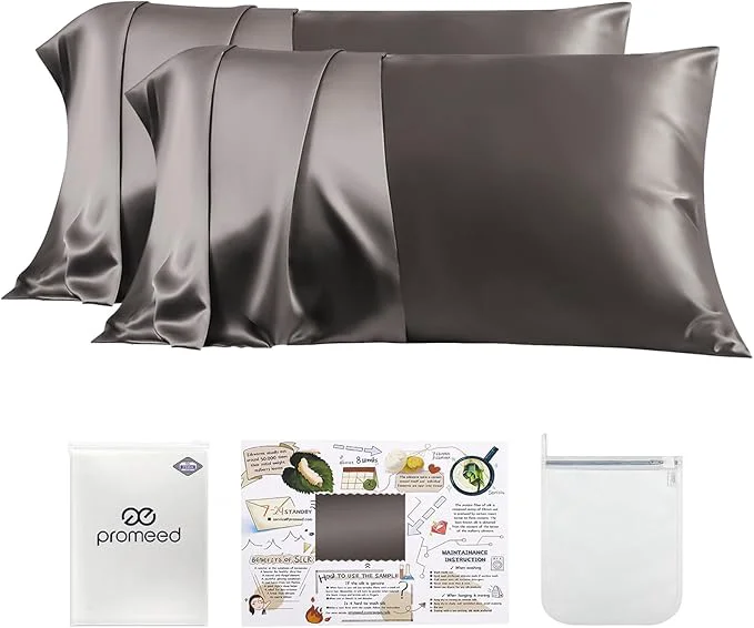 Fashionable PROMEED 23 Momme Grade 6A Mulberry Silk Pillowcase 2 Pack Natural Silk Pillow Cases Set of 2 Premium Silk Pillow Case Cover for Hair and Skin Queen 20 quot x30 quot Grey Dependable
