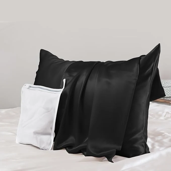 Fast PROMEED Upgraded Grade 6A Black Silk Pillowcase with Zipper 23 Momme Natural Mulberry Silk Pillow Cases for Hair and Skin - Easy Care with Laundry Bag Standard 20 quot x26 quot Black Green