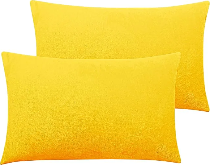 Durable NTBAY 2 Pack Zippered Velvet King Pillowcases Super Soft and Cozy Luxury Fuzzy Flannel Pillow Cases with Zipper 20x36 Inches Yellow Powerful
