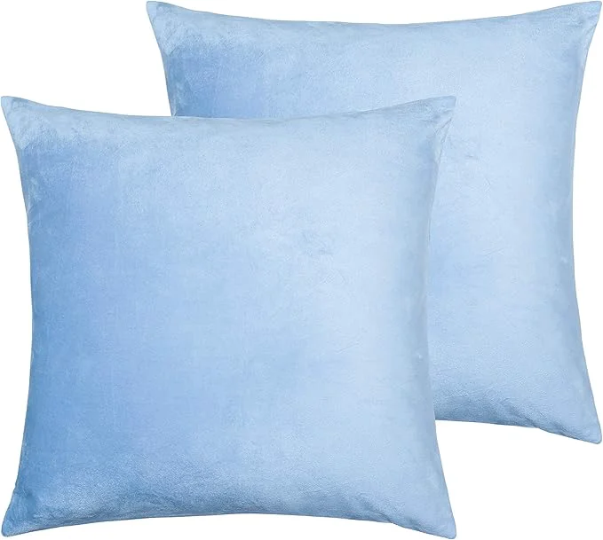 Superior NTBAY Velvet 2 Pack Square Zippered Throw Pillow Covers Super Soft and Luxury Euro Cushion Covers for Sofa Couch 24x24 Inches Sky Blue Prestigious