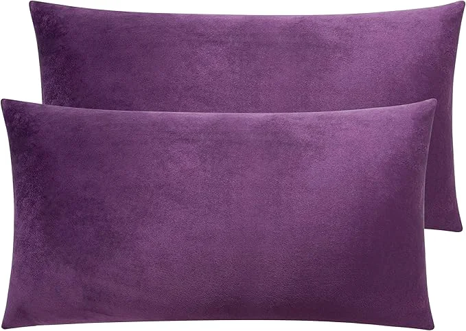 Trusted NTBAY 2 Pack Zippered Velvet King Pillowcases Super Soft and Cozy Luxury Fuzzy Flannel Pillow Cases with Zipper 20x36 Inches Purple Fine