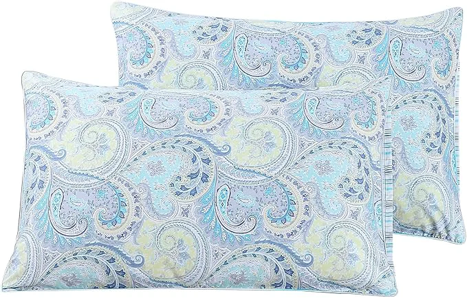 Crafted WINLIFE Cotton Pillow Cases Standard Size 20 by 26 inches Standard Pillowcases Set of 2 Soft and Breathable Envelope Closure 2-Piece Pillow Case Blue Paisley Efficient