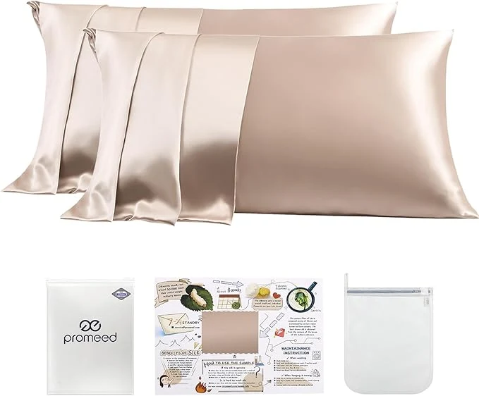 Advanced PROMEED Mulberry Silk Pillowcase 2 Pack with Zipper 23 Momme Grade 6A Silk Pillow Case King Size Set of 2 Cooling Pillow Cases for Hot Sleepers King 20 quot x36 quot Champagne Durable