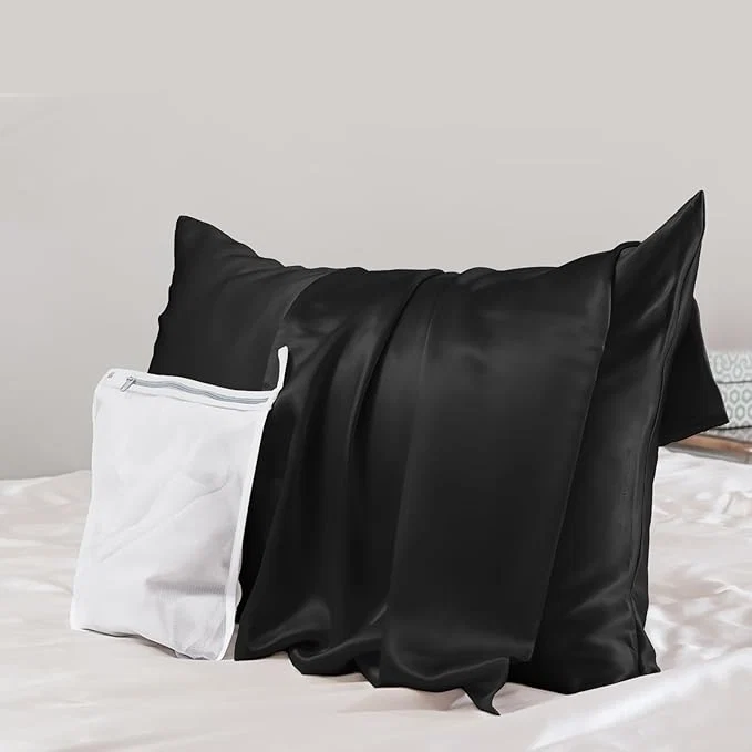 Enhanced PROMEED Upgraded Grade 6A Black Silk Pillowcase with Zipper 23 Momme Natural Mulberry Silk Pillow Cases for Hair and Skin - Easy Care with Laundry Bag King 20 quot x36 quot Black