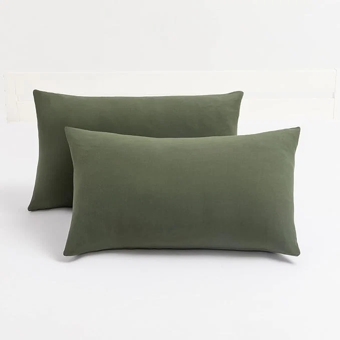 Verified 2-Pack Stretch Pillow Cases - Jersey Knit amp Envelope Closure Pillowcases with Ultra Soft T-Shirt Like Polyester Blend - Suitable for Queen or Standard Size Set of 2 Dark Olive Pure