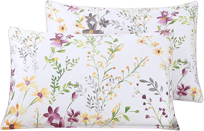 Enhanced WINLIFE Cotton Pillowcases Set of 2 Garden Floral Printed Pillow Cases Soft and Breathable Pillow Cover Queen Size 20x30 39 39 Lilac Next-Generation