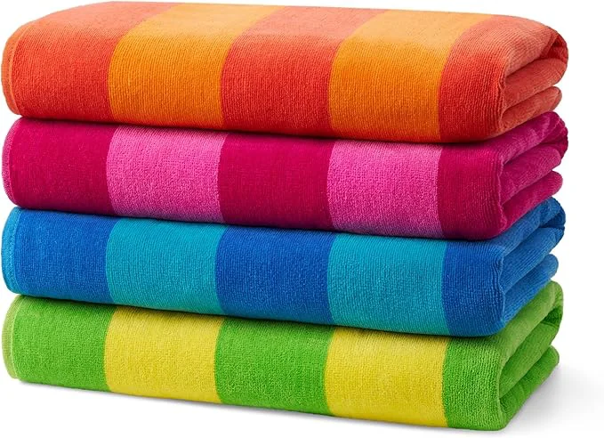 Modern Kaufman - Soft Oversized Beach Towels in Bulk 29 x 58 Velour Striped Towel Dependable
