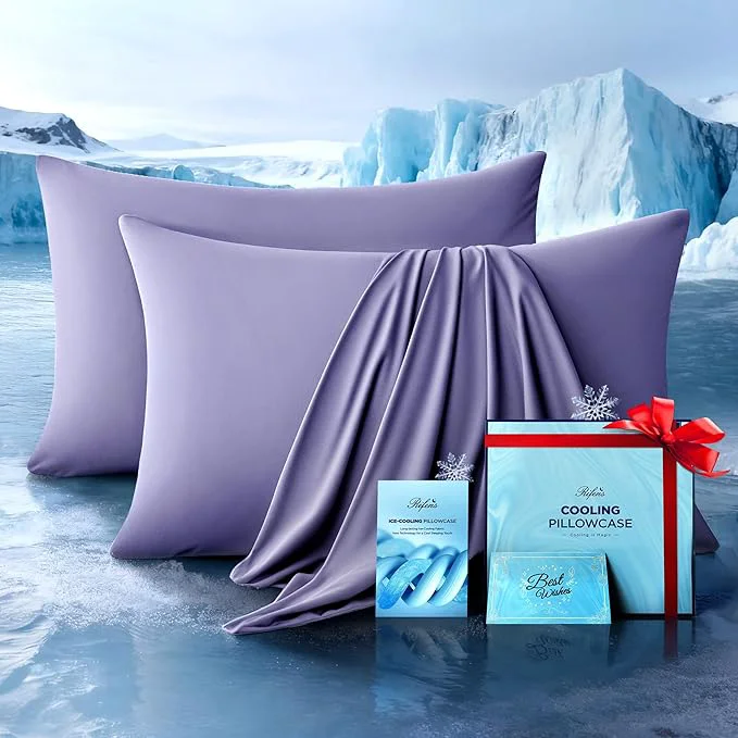 Crafted Ultra-Chill Cooling Pillowcase Set of 2 for Hot Sleepers Softer Than Silk Pillow Cases for Protecting Hair amp Skin Breathable Bed Pillow Covers w Zipper Gifts for Women Men Purple Queen Green