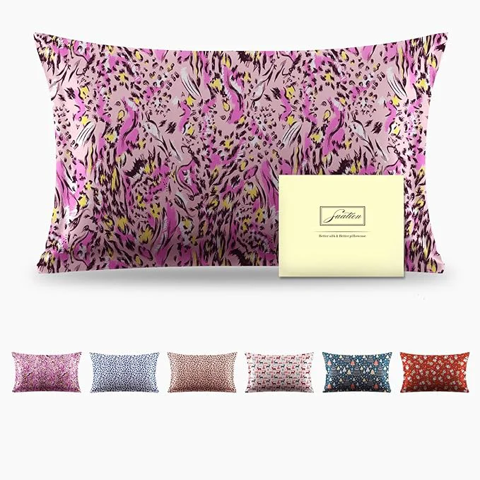 High-Grade Mulberry Silk Pillowcase for Hair and Skin Standard Size Leopard Print Pillow Cases with Zipper Soft Breathable Smooth Cooling Covers Sleeping Pink Paint 20 quot X 26 quot 1Pcs First-Class