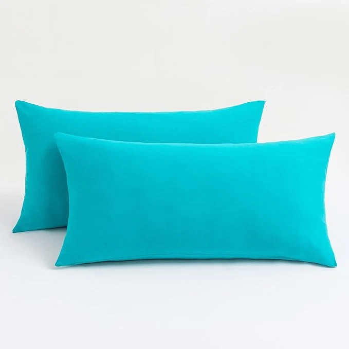 Exclusive Stretch Pillow Cases King - Jersey Knit amp Envelope Closure Pillowcases with Ultra Soft T-Shirt Like Polyester Blend - King Size Set of 2 Turquoise Modern