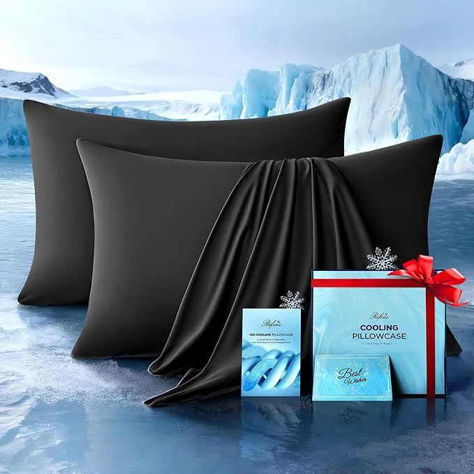 Certified Ultra-Chill Cooling Pillowcase Set of 2 for Hot Sleepers Softer Than Silk Pillow Cases for Protecting Hair amp Skin Breathable Bed Pillow Covers w Zipper Gifts for Women Men Black King High-End