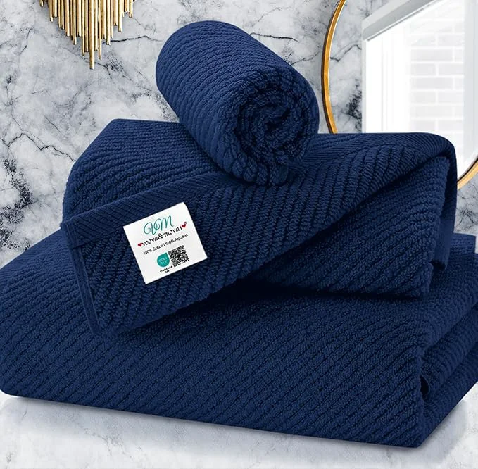 Quality Blue Towels Set for Bathroom Luxury 3 Piece Gift set Cotton Quick Dry Elegant