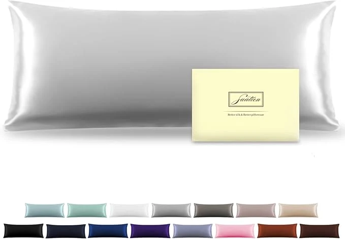High-Grade Silk Body Pillowcase Mulberry Silk Pillowcase Body Pillow Cases with Zipper Soft Breathable Smooth Cooling 20x54 inches Body Pillow Pillowcase for Sleep Silver Grey 20 quot X 54 quot 1Pcs Natural