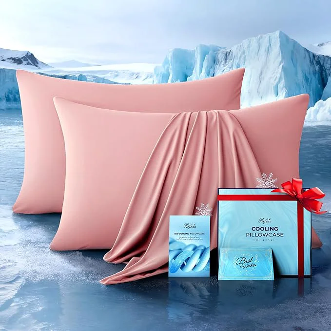 Clean Ultra-Chill Cooling Pillowcase Set of 2 for Hot Sleepers Softer Than Silk Pillow Cases for Protecting Hair amp Skin Breathable Bed Pillow Covers w Zipper Gifts for Women Men Pink Standard Crafted