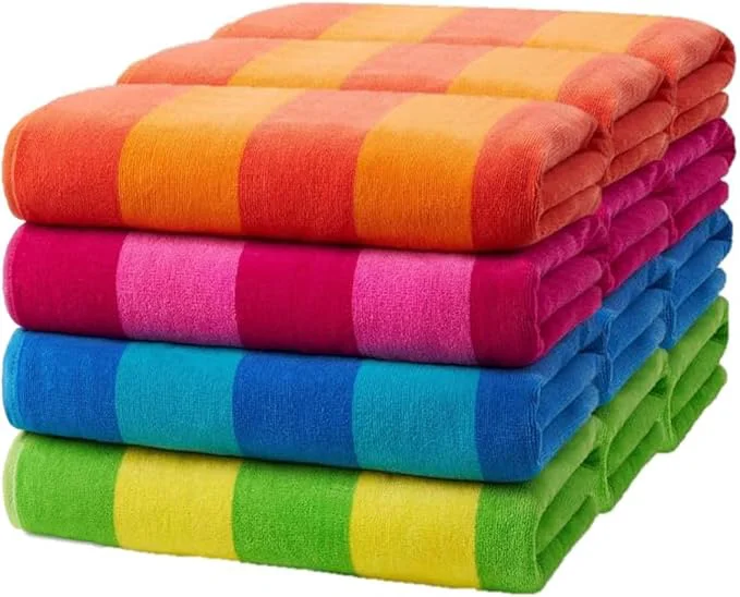 Proven Kaufman - Soft Oversized Beach Towels in Bulk 30 x 60 Velour Striped Beach Enhanced