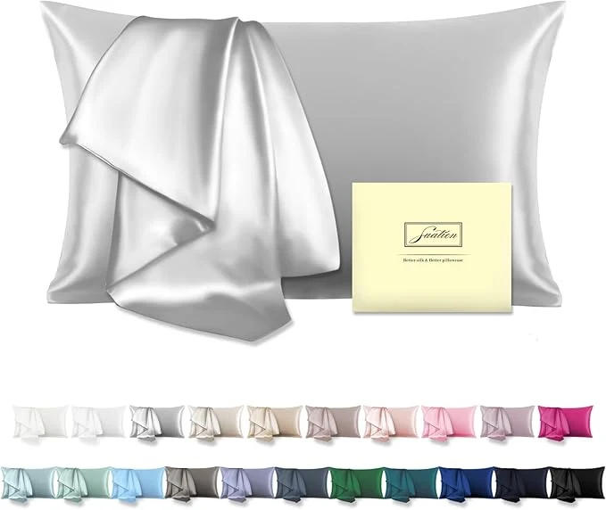Luxury Mulberry Silk Pillowcase for Hair and Skin Pillow Case with Hidden Zipper Soft Breathable Smooth Cooling Silk Pillow Covers for Sleeping Silver Grey King 1Pcs Effective