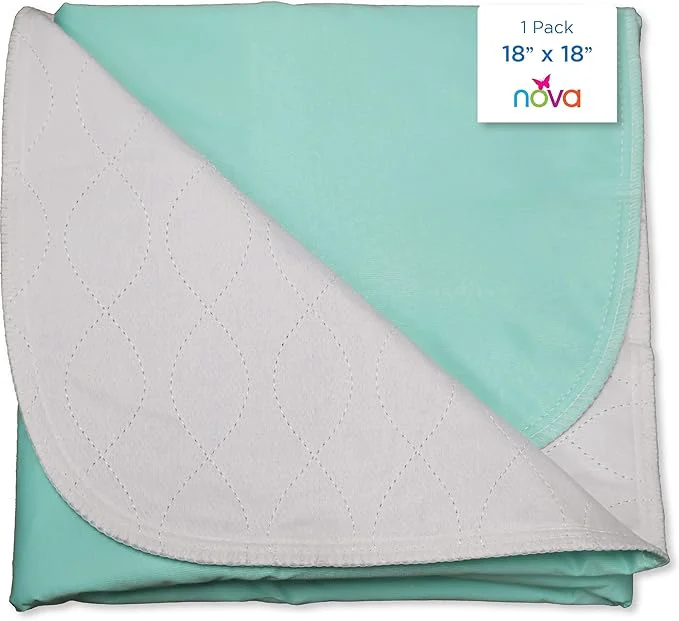 Authentic NOVA Medical Products Waterproof Reusable Underpad with Cotton Skin Soft Top Layer Washable Incontinence Bed and Surface Overlay Super Absorbent 18â€ x 18â€ Exceptional
