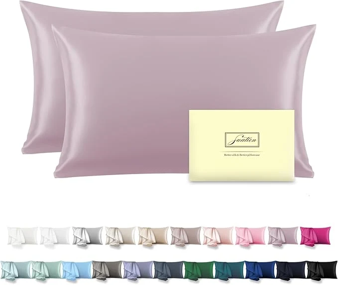 Convenient Silk Pillow Cases 2 Pack Soft Breathable and Sliky Standard Size Pillow Cases Set of 2 Natural Mulberry Silk Pillowcase Set of 2 for Hair and Skin with Hidden Zipper Lavender 20 quot X 26 quot 2pcs First-Class