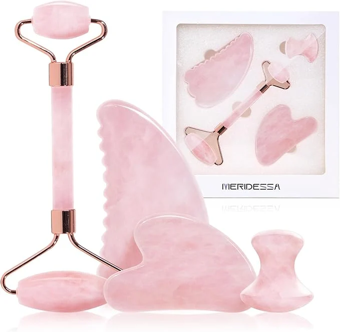 Outstanding Jade Roller Gua Sha Set for Face – 4PCS Natural Facial Massage Tools Kit Convenient