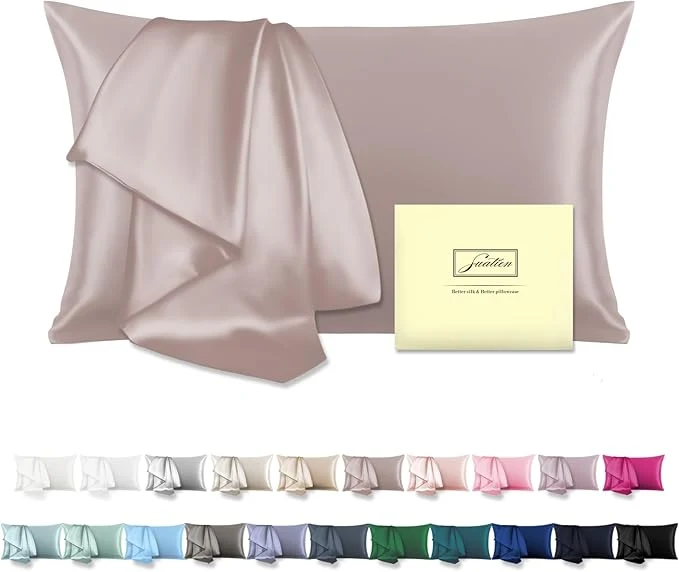 High-Grade Mulberry Silk Pillowcase for Hair and Skin Standard Size 20 quot X 26 quot Pillow Case with Hidden Zipper Soft Breathable Smooth Cooling Silk Pillow Covers for Sleeping Lotus Root Pink Standard 1Pcs Green