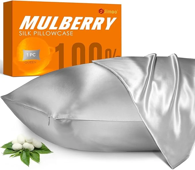 Crafted Mulberry Silk Pillowcase for Hair and Skin 22 Momme Pure Natural Silk Pillow Case Both Sided with Zipper Pillow Cover for Women Mom Men Silver Grey King 20 39 39 ×36 39 39 2 Pack High-Quality