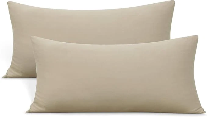 Smooth Stretch Toddler Pillowcases - Jersey Knit Travel Pillow Cases to Fit Pillows Sized 12x16 13x18 or 14x20 Ultra Soft Envelope Closure Small Set of 2 Taupe Innovative