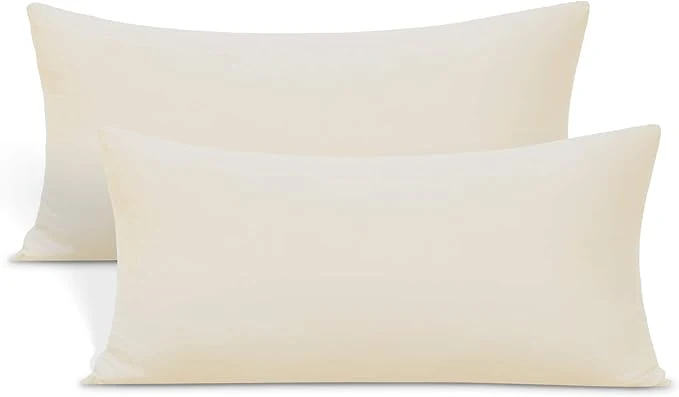 Dependable 2-Pack Stretch Pillow Cases - Jersey Knit amp Ultra Soft Envelope Closure Pillowcases T-Shirt Like Microfiber Blend - Suitable for 20x36 20x40 King Size Set of 2 Beige High-Quality