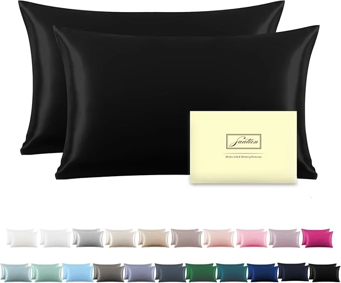 High-End Silk Pillow Cases 2 Pack Soft Breathable and Sliky Queen Size Pillow Cases Set of 2 Natural Mulberry Silk Pillowcase Set of 2 for Hair and Skin with Hidden Zipper Black 20 quot X 30 quot 2pcs First-Class